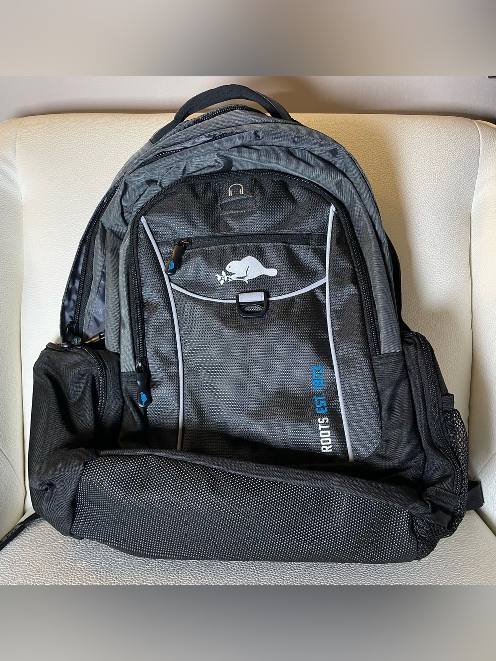Roots Black and Gray Men's Backpack with Blue Accent
